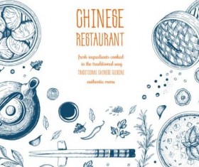 Chinese restaurant menu hand drawn vector