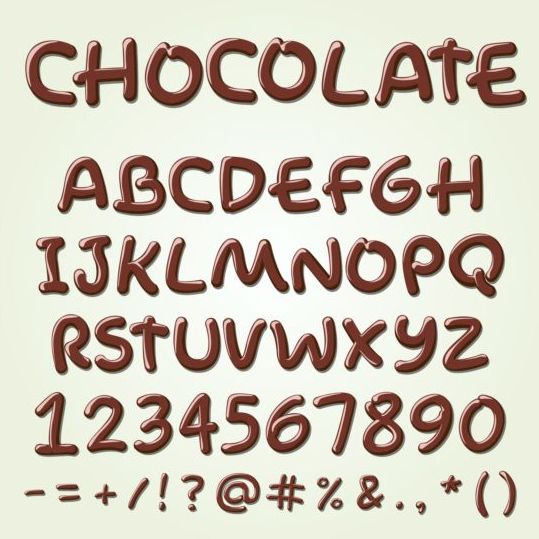 Chocolate alphabet with numbers and sign vector