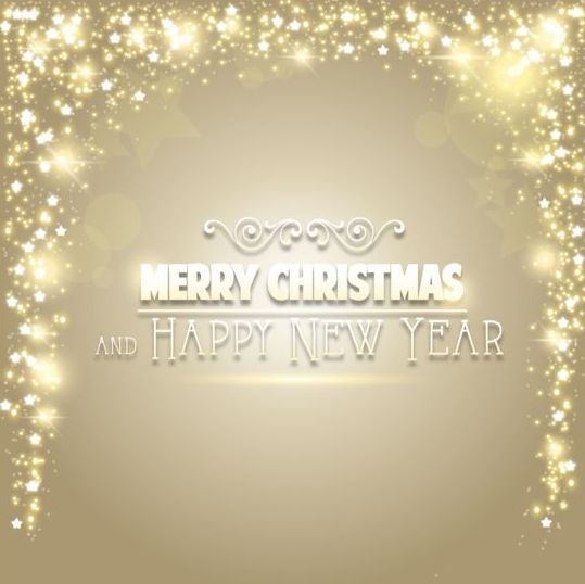 Christmas background with gold light stars vector