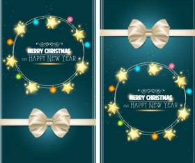 Christmas greeting card with bow and star decor vector