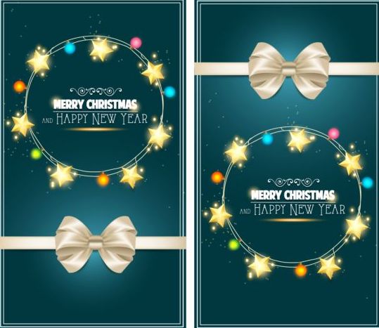 Christmas greeting card with bow and star decor vector