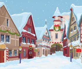 Christmas town street vector 01