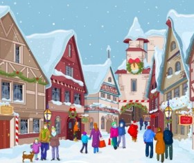 Christmas town street vector 02
