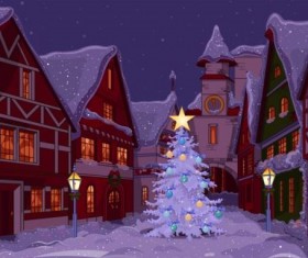 Christmas town street vector 03