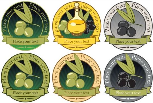Circle olive oil labels vectors set