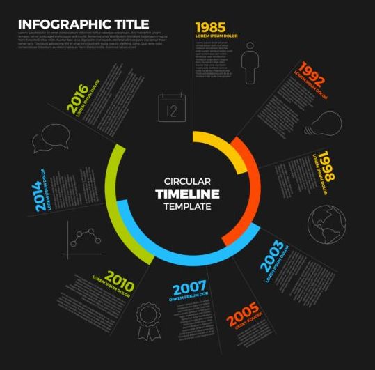 Circular timeline dark infographic vector