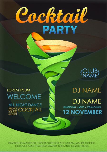 Cocktail party flyer vector template 01