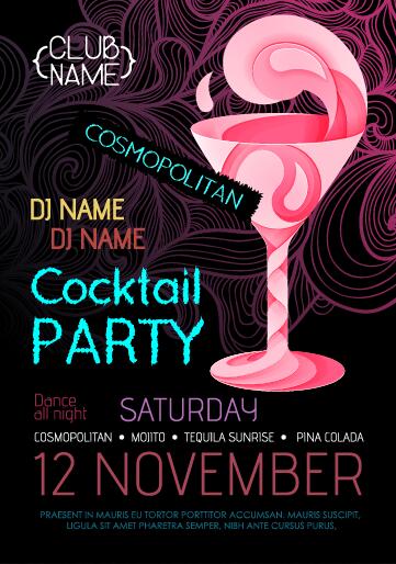 Cocktail party flyer vector template 03