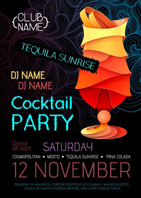 Cocktail party flyer vector template 06
