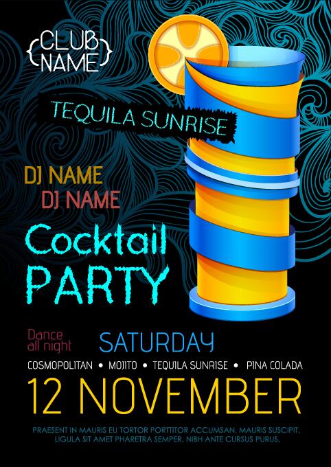 Cocktail party flyer vector template 07