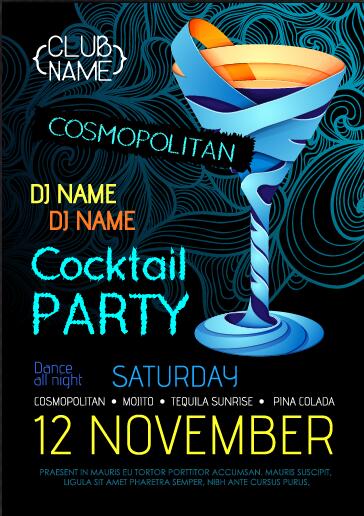 Cocktail party flyer vector template 08