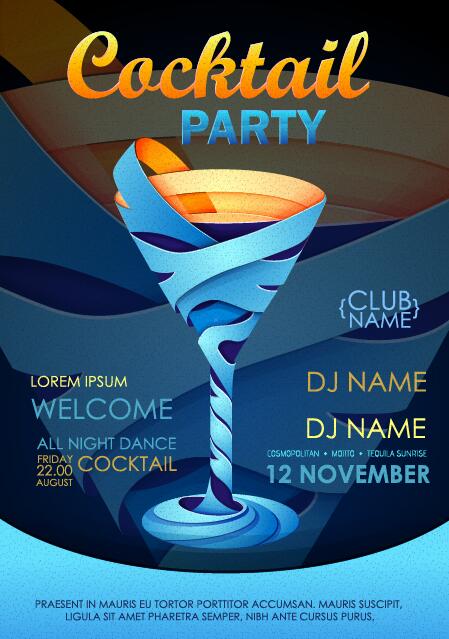 Cocktail party flyer vector template 09