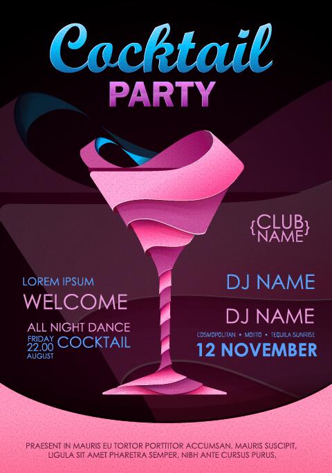 Cocktail party flyer vector template 11