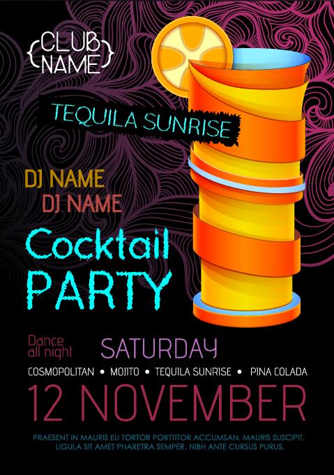 Cocktail party flyer vector template 12