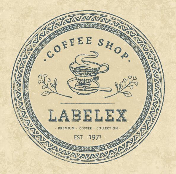 Coffee shop round label vectors material