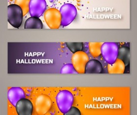 Colored balloon with halloween banners vector set