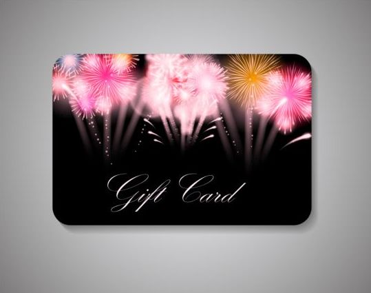 Colored fireworks and black gift card vector