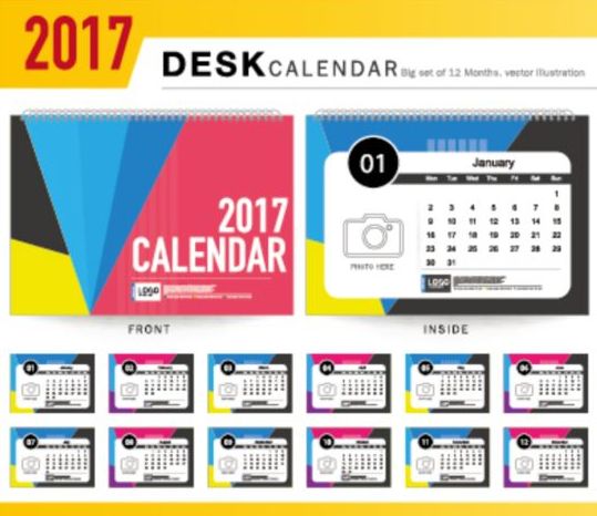 Company 2017 desk calendar design vector template 07