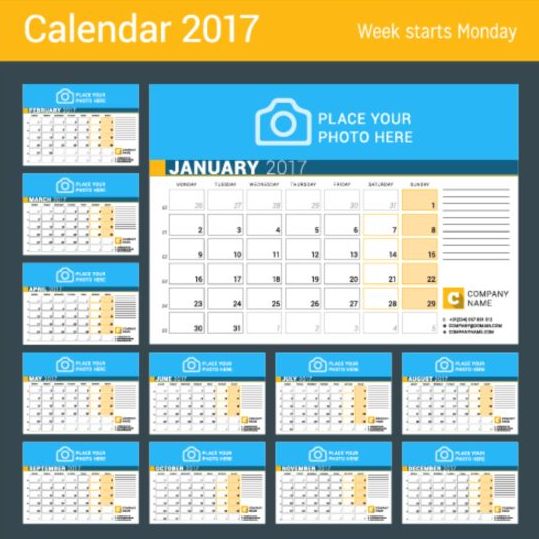 Company 2017 desk calendar design vector template 15