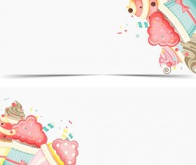 Cupcake with happy birthday banner vector 01