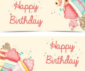 Cupcake with happy birthday banner vector 02