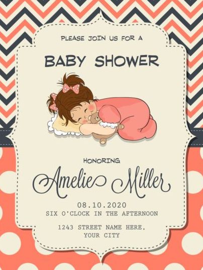 Cute baby shower card with seamless pattern vector 01