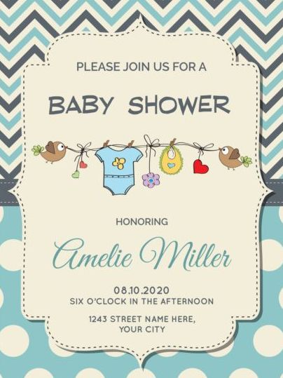 Cute baby shower card with seamless pattern vector 02.