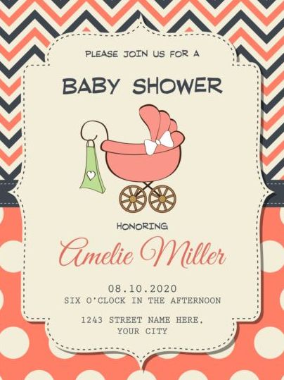 Cute baby shower card with seamless pattern vector 03