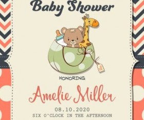 Cute baby shower card with seamless pattern vector 04