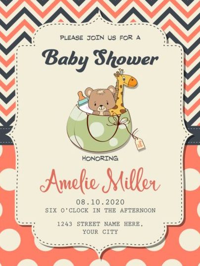 Cute baby shower card with seamless pattern vector 04