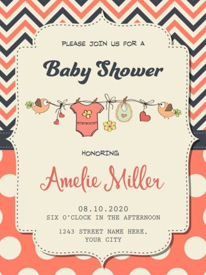 Cute baby shower card with seamless pattern vector 05