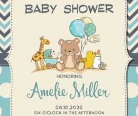 Cute baby shower card with seamless pattern vector 07