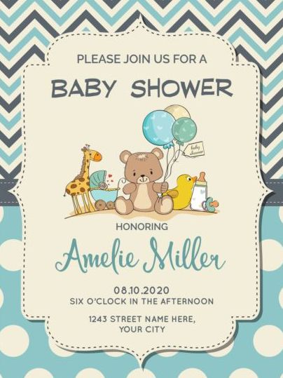 Cute baby shower card with seamless pattern vector 07