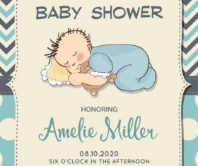 Cute baby shower card with seamless pattern vector 08