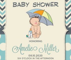 Cute baby shower card with seamless pattern vector 09
