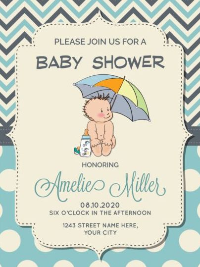 Cute baby shower card with seamless pattern vector 09