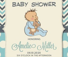 Cute baby shower card with seamless pattern vector 10