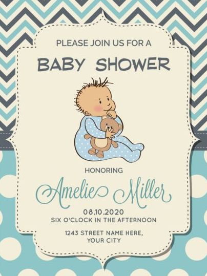 Cute baby shower card with seamless pattern vector 10