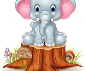 Cute elephant with tree stump vector