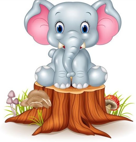 Cute elephant with tree stump vector