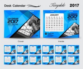 Desk calendar 2017 geometric blue vector template