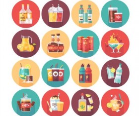 Drinks with wine long shadow icons set 02