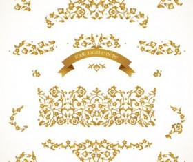 Eastern floral decor with golden ribbon vector