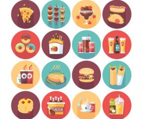 Fast food long shadow icons set 01