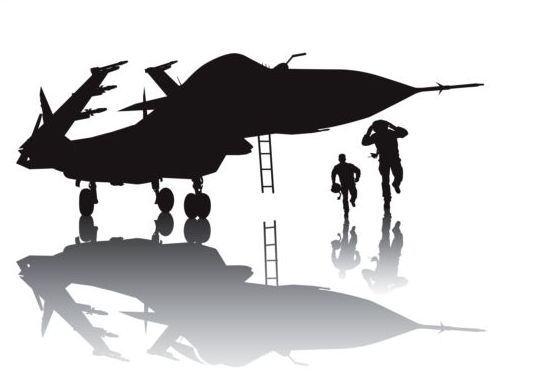 Fighter with aviation silhouetter vector
