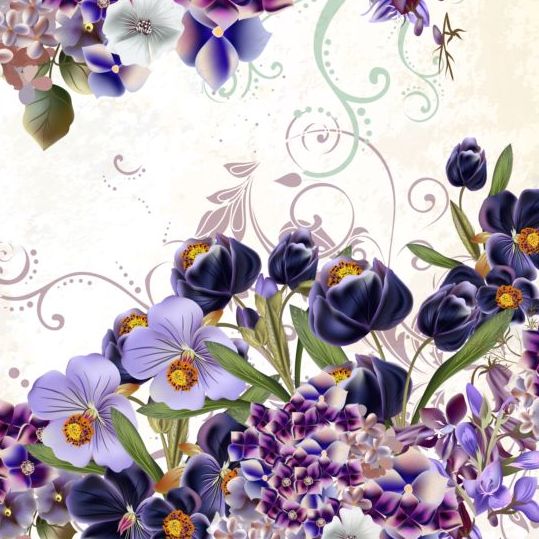 Floral background with purple flowers vector