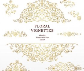 Floral golden outline decor vector 01