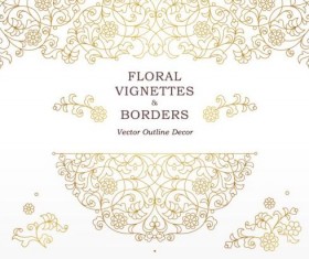 Floral golden outline decor vector 02