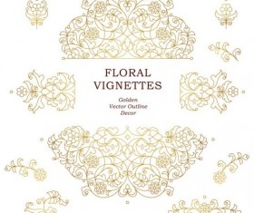 Floral golden outline decor vector 03