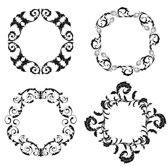 Floral round frame vectors 01